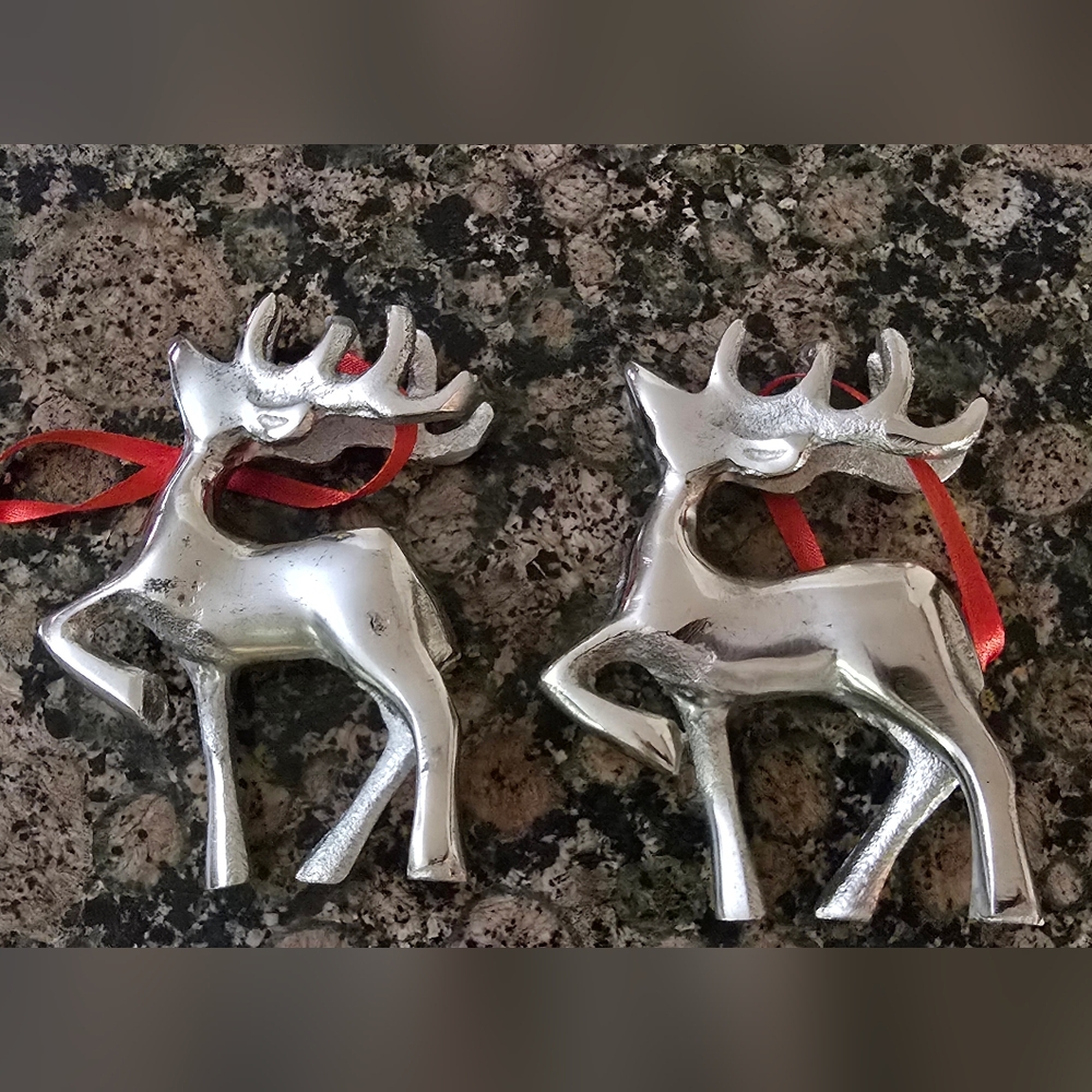 Set Of Silver Reindeer Holiday Ornaments